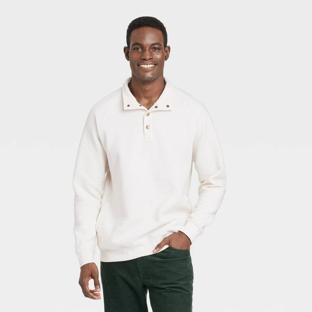 Men's Quilted Snap Pullover Sweatshirt - Goodfellow & Co Ivory Medium NWT